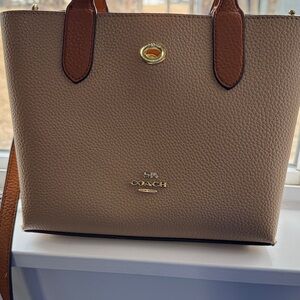Coach Gold-Brown Pebbled Leather Tote removable Crossbody strap, or use handles.